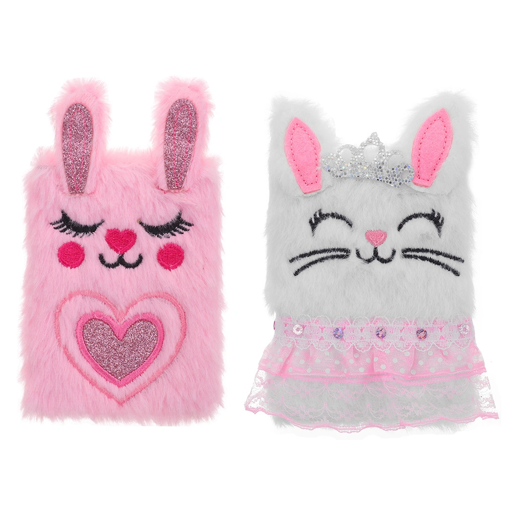 2pcs Plush Diary Book Lovely Bunny Writing Notepad Cartoon Girl Notepad Diary