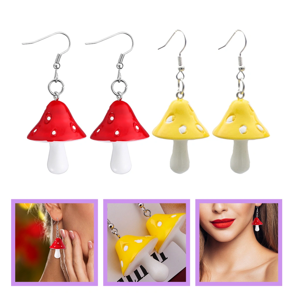 2 Pairs Mushroom Earrings Women Pendant Earrings Mushroom Dangle Earrings Weird Earrings