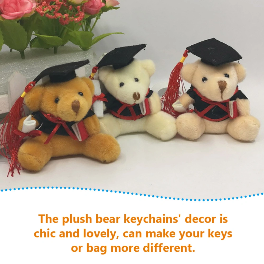 3pcs Stuffed Bear Pendant Graduation Bear Pendant Plush Bear Keychain Small Bear Hanging Decor