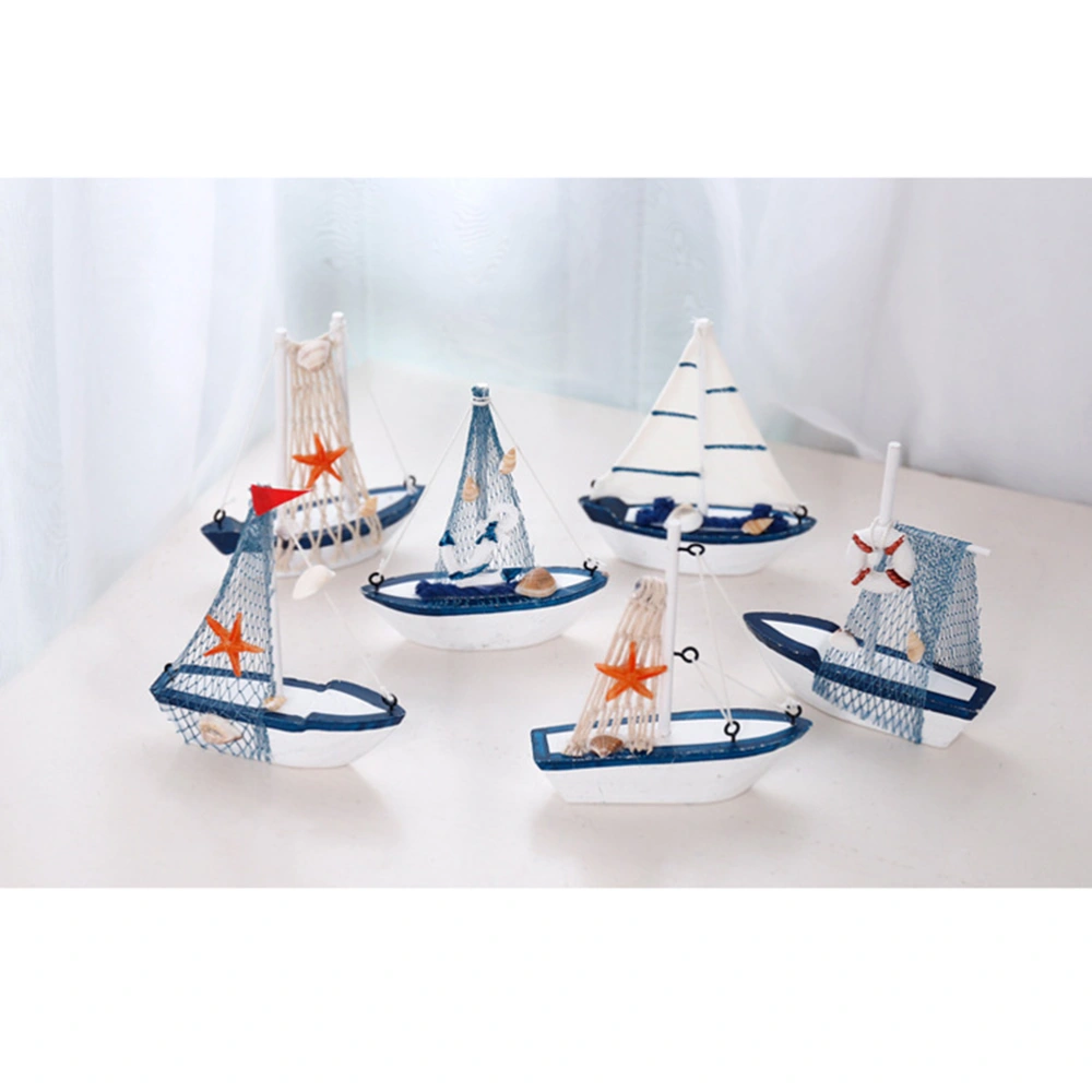 2Pcs Sailboat Model Decoration Wooden Sailing Boat Mediterranean Sailboat Ornament