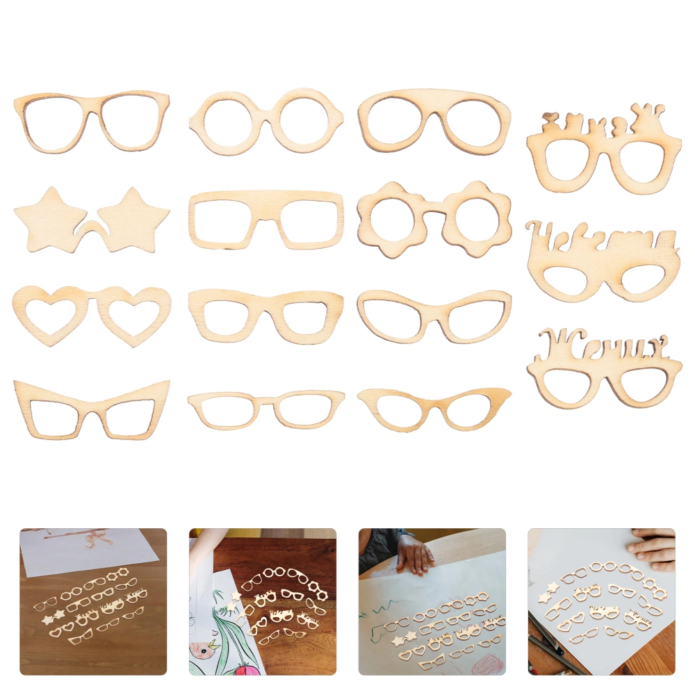 17pcs Unfinished Wood Cutouts Glasses Theme Wood Crafts DIY Embellishments