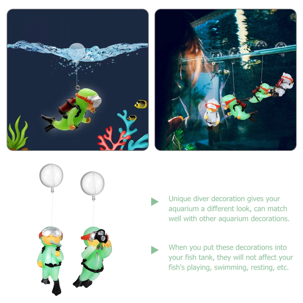 2pcs Glow in the Dark Fish Tank Diver Ornaments Floating Diver Decoration Aquarium Diver Ornaments