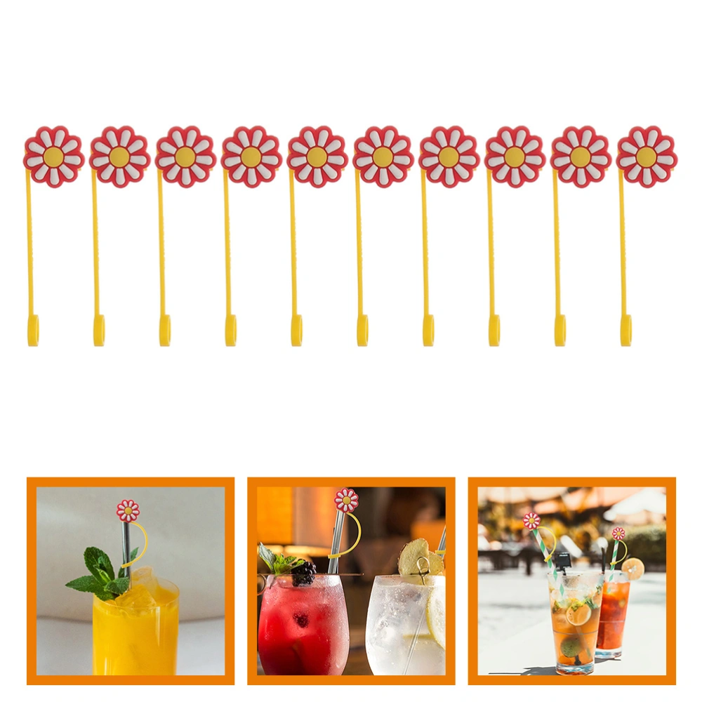 10pcs Cartoon Flower Straw End Plugs Drinking Straw Caps Decorative Straw Covers Straw Dust Covers