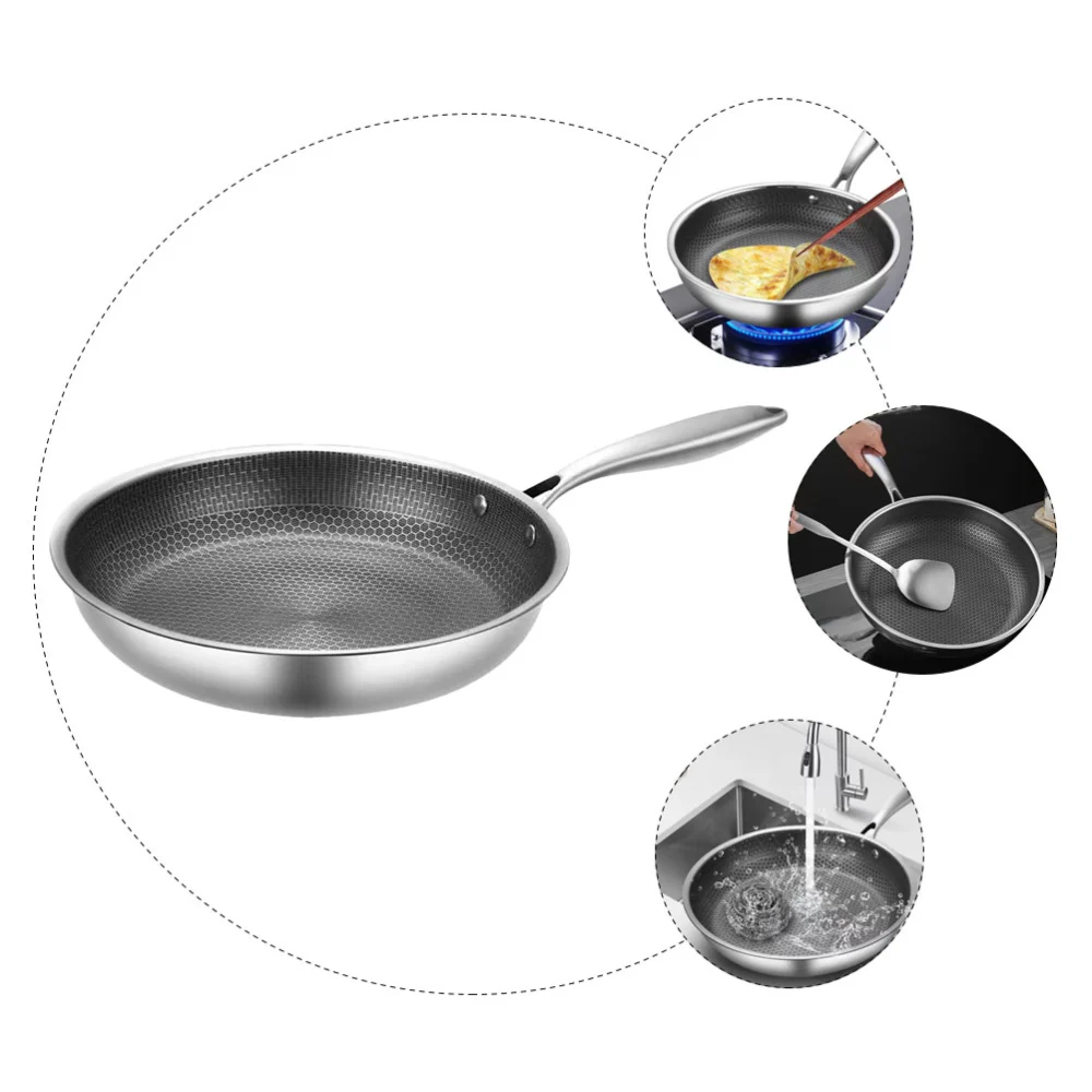 Stainless Steel Frying Pan Camping Picnic Frying Pan Honeycomb Bottom Steak Frying Pan