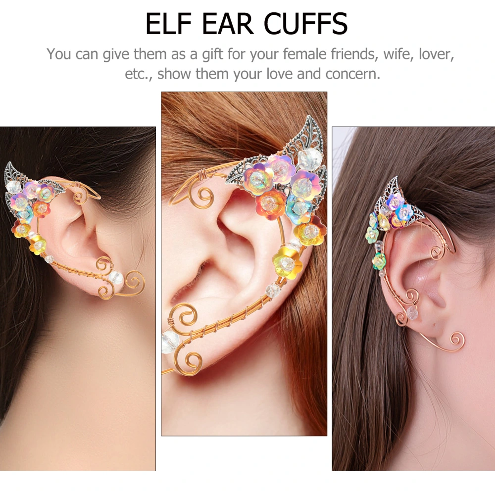 1 Pair Flower Elf Ear Cuffs Non-pierced Clip Earrings Women Fairy Elf Ears Jewelry