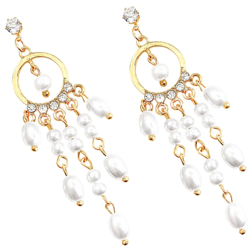 1 Pair Faux Pearl Earrings Dangle Long Tassel Pearl Earrings Simulated Pearl Earrings