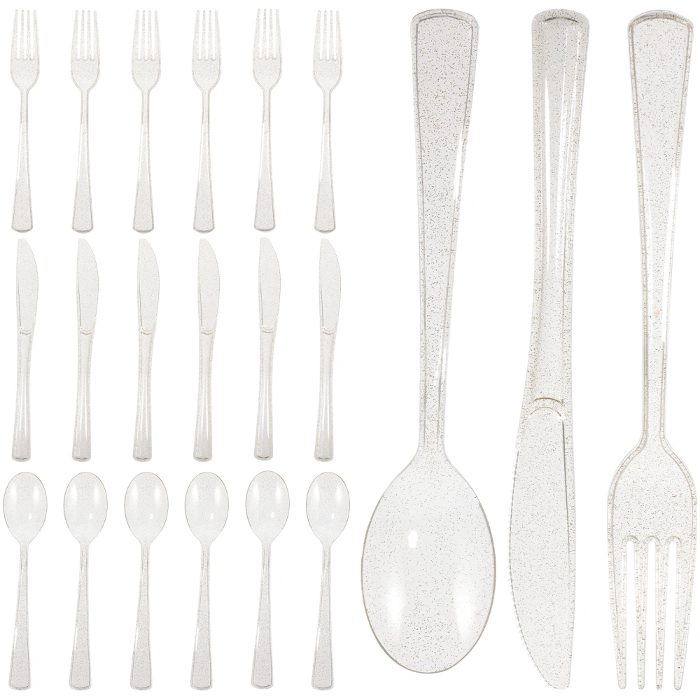 1 Set of Plastic Cutlery Set Decorative Fork Spoon Cutter Set Party Serving Cutlery Set Party Supplies