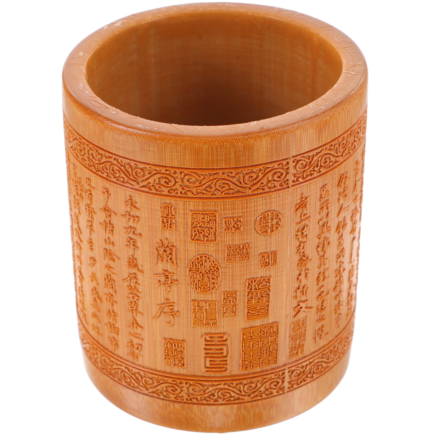 Vintage Pen Cup Bamboo Desk Pencil Holder Makeup Brush Holder Desktop Organizer