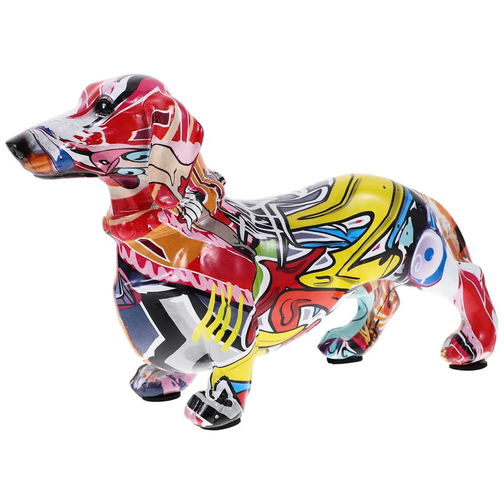 Resin Dachshund Statue Graffiti Dachshund Figurine Art Painted Dog Decoration