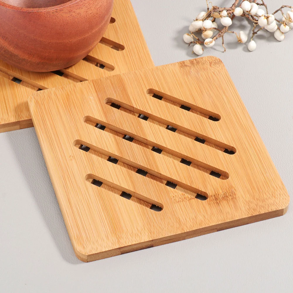 4Pcs Bamboo Coasters Dining Table Place Mats Square Coasters Anti-scald Pot Mats Tea Cup Mats