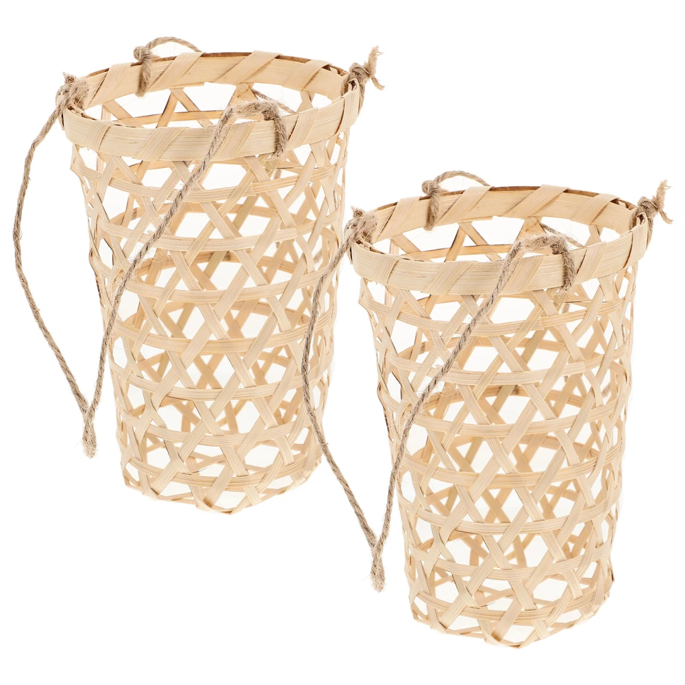 2Pcs Bamboo Woven Basket Candy Gift Basket Versatile Storage Container for Milk Tea Coffee Cup