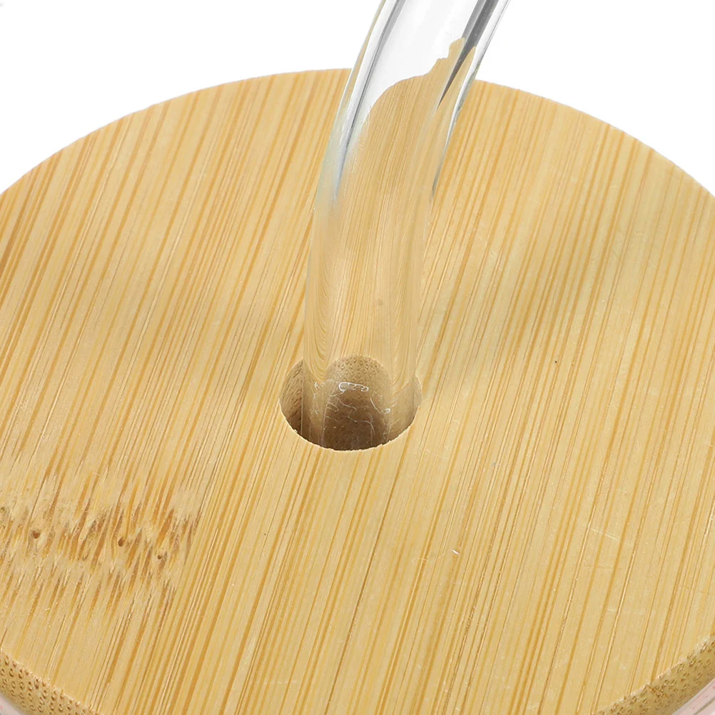 Glass Coffee Cups Glass Juice Cup Milk Cups with Wood Lid and Straw for Home Restaurant