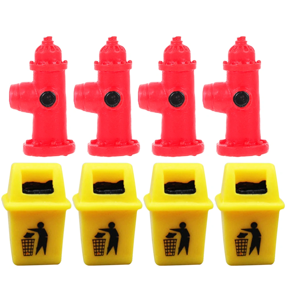 8Pcs Mini Garbage Can Doll House Trash Can Mini Fire Hydrant DIY Micro Landscape Traffic Accessories