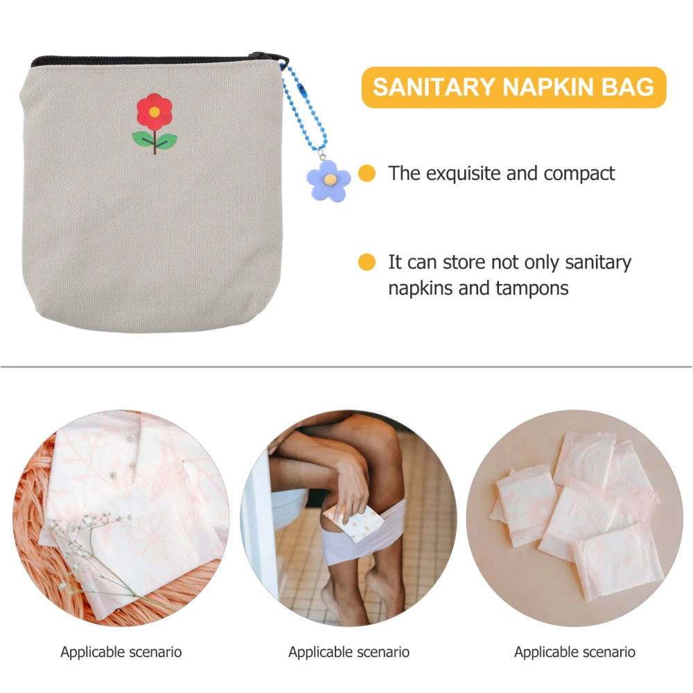 Portable Tampon Bag Data Cable Storage Bag Lovely Zipper Canvas Coin Bag