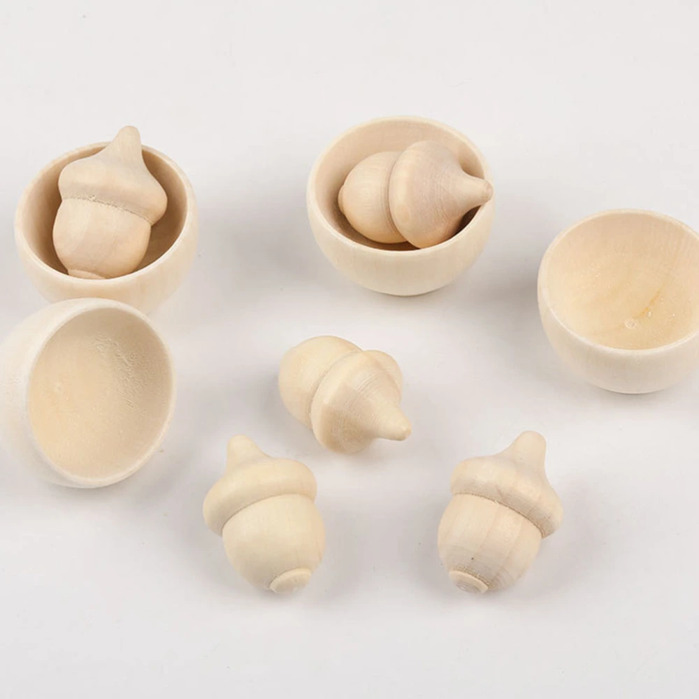 10 Sets DIY Wooden Bowls Acorns Models Kids Graffiti Painting Toy Educational Toys