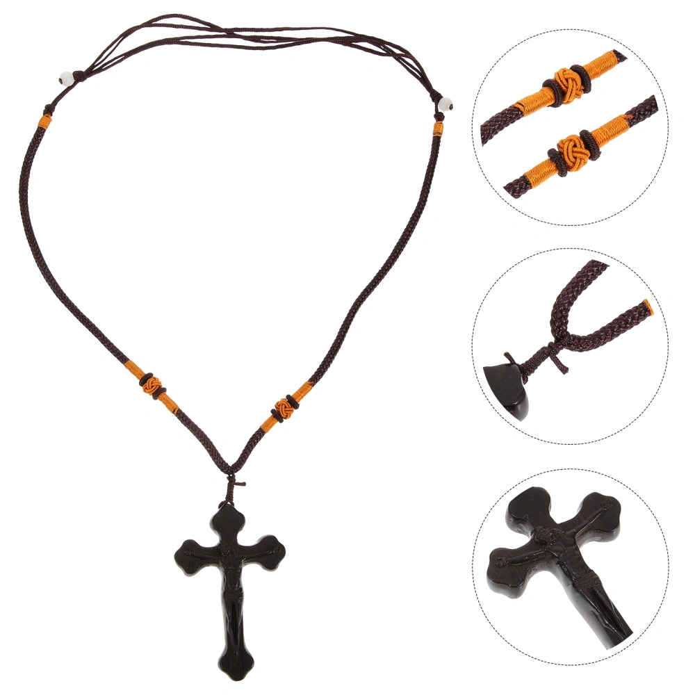 Wood Cross Pendant Necklace Carved Wooden Cross Pendant Decor for Men Women