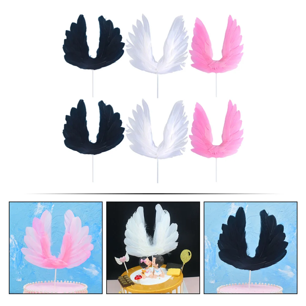 6pcs Angel Wing Cake Decor Cake Ornaments Birthday Cake Decorative Accessories