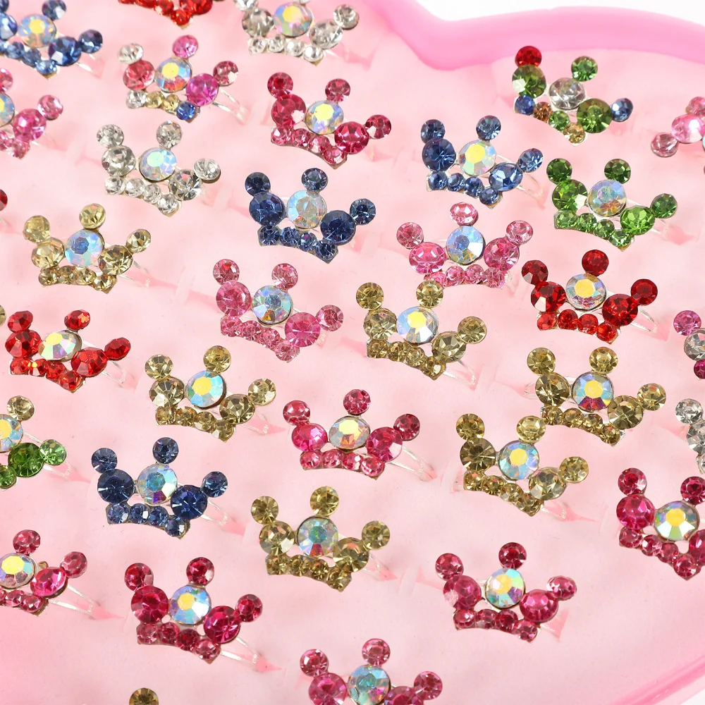 1 Box of Rhinestone Girl Rings Toddler Girl Rings Delicate Crown Shape Kids Rings Lovely Children Rings