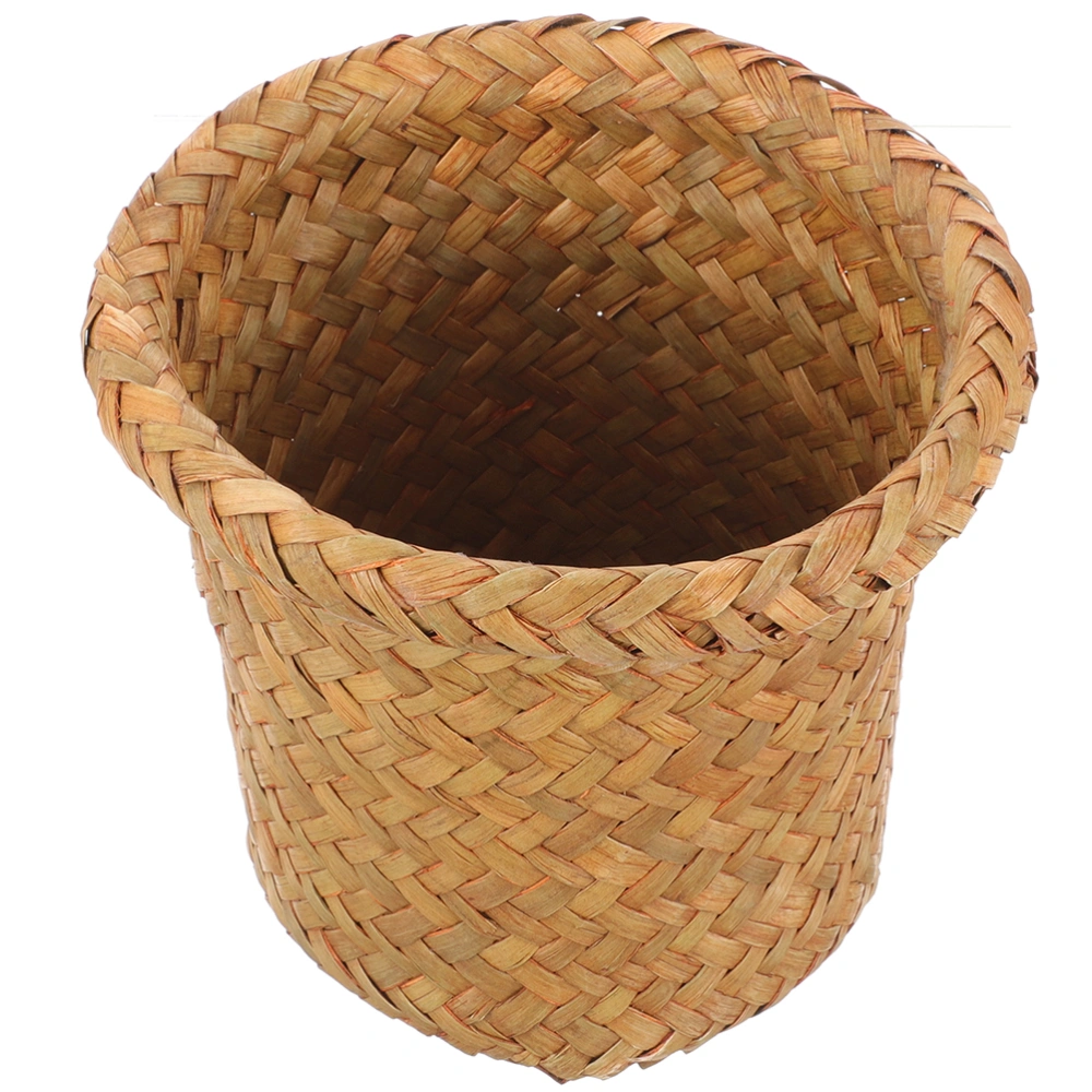 Woven Trash Basket Seagrass Weaving Laundry Basket Trash Can For Kitchen Size L