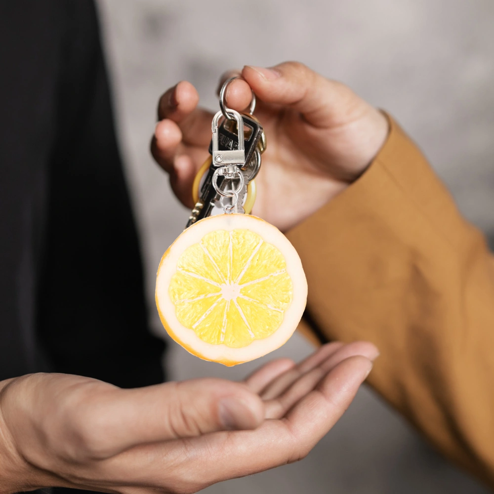 2pcs Fruit Design Keychains Key Pendants Lemon-shaped Keychains Backpack Bag Pendants