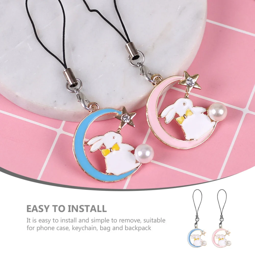 2 pcs Moon Star Rabbit Phone Charms Cute Cellphone Charm Decorative Phone Strap Chains