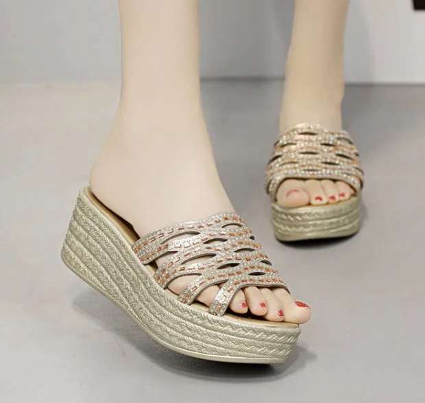 1 Pair Platform Sandals Women Dressy Slides Glitter Slides Wedge Sandals for Women