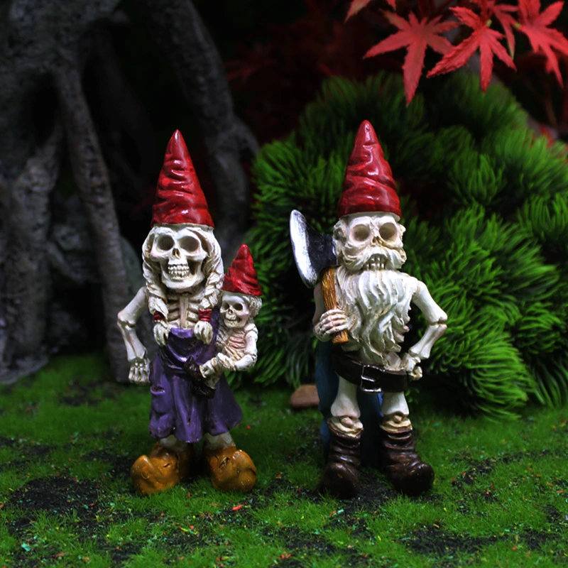 2Pcs Garden Gnome Resin Statue Skeleton Gnomes Bonsai Decoration Resin Skeleton Decoration