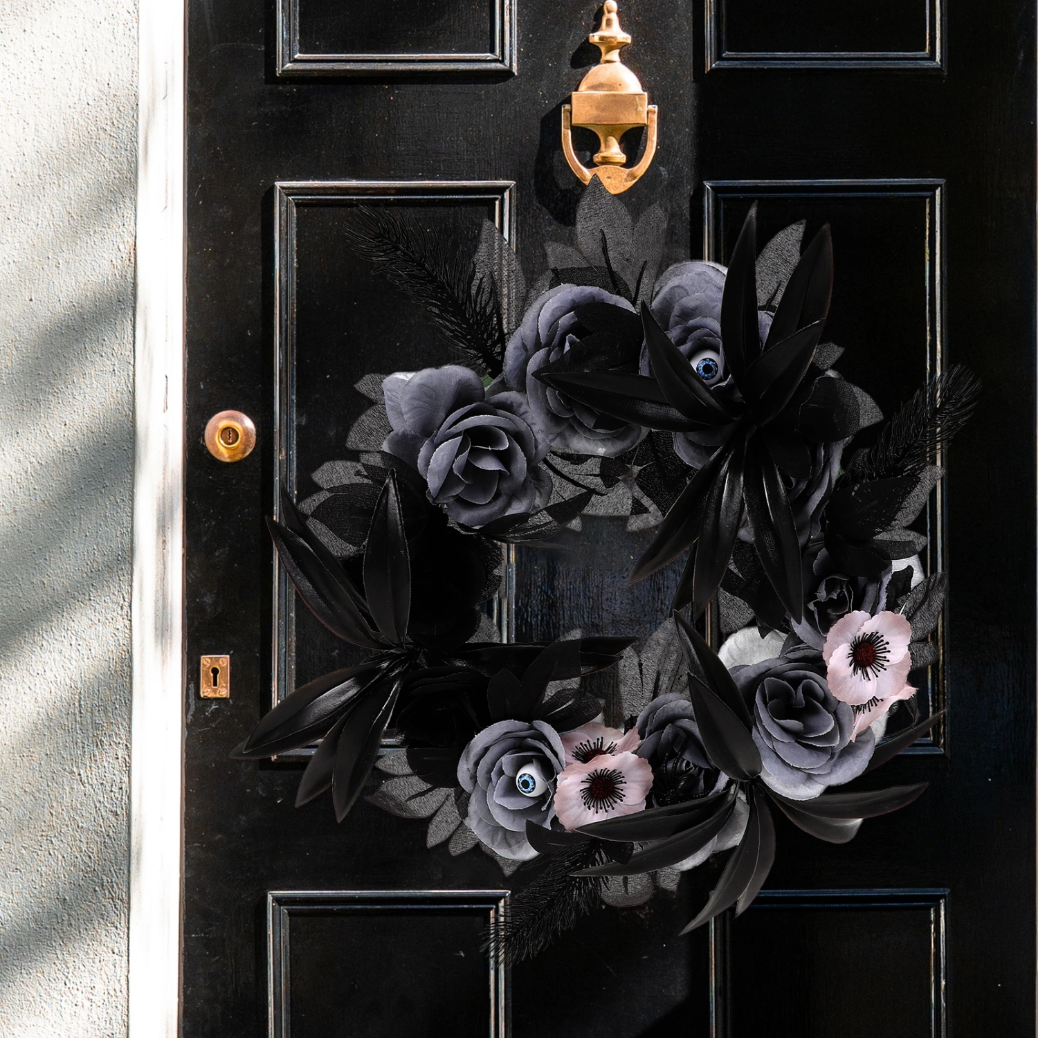 Halloween Eyeballs Spider Flower Wreath Gothic Halloween Wreath for Front Door Spooky Eyeball Halloween Decor