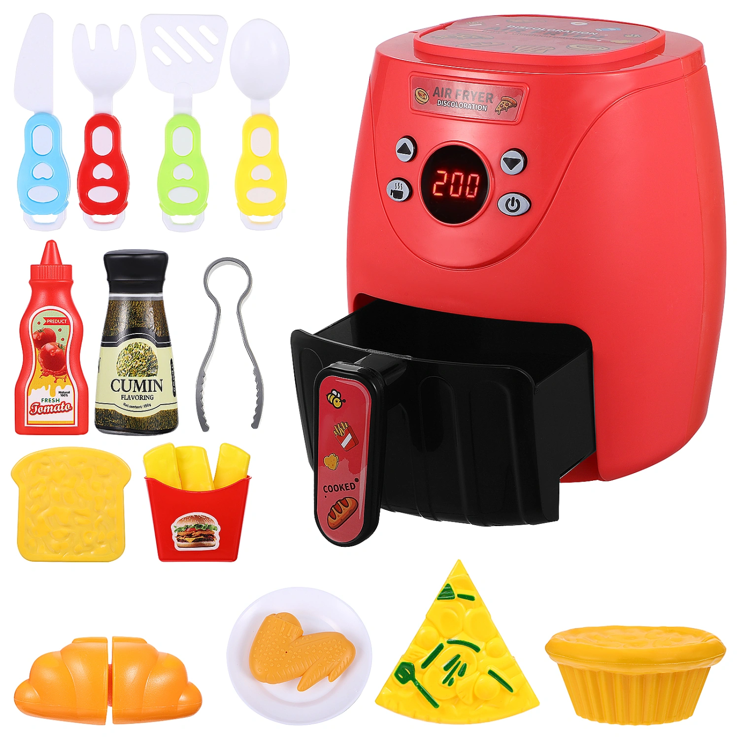 1 Set Air Fryer with Color Changing Play Food Kitchen Playset Cooking Pretend Plaything for Birthday Gift
