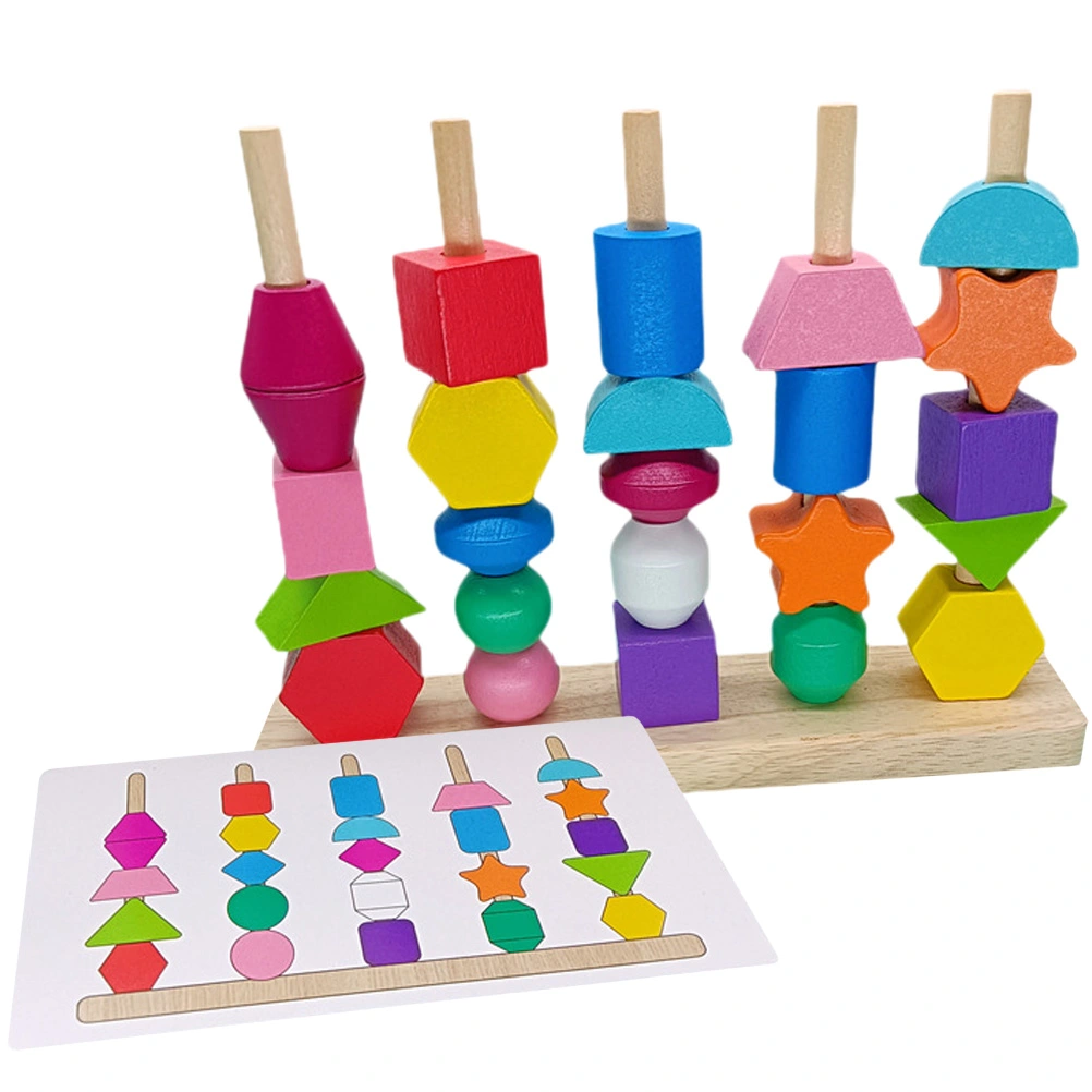 1 set of Wooden Lacing Beads Matching Shapes Colors Toys Blocks Stacking Toys