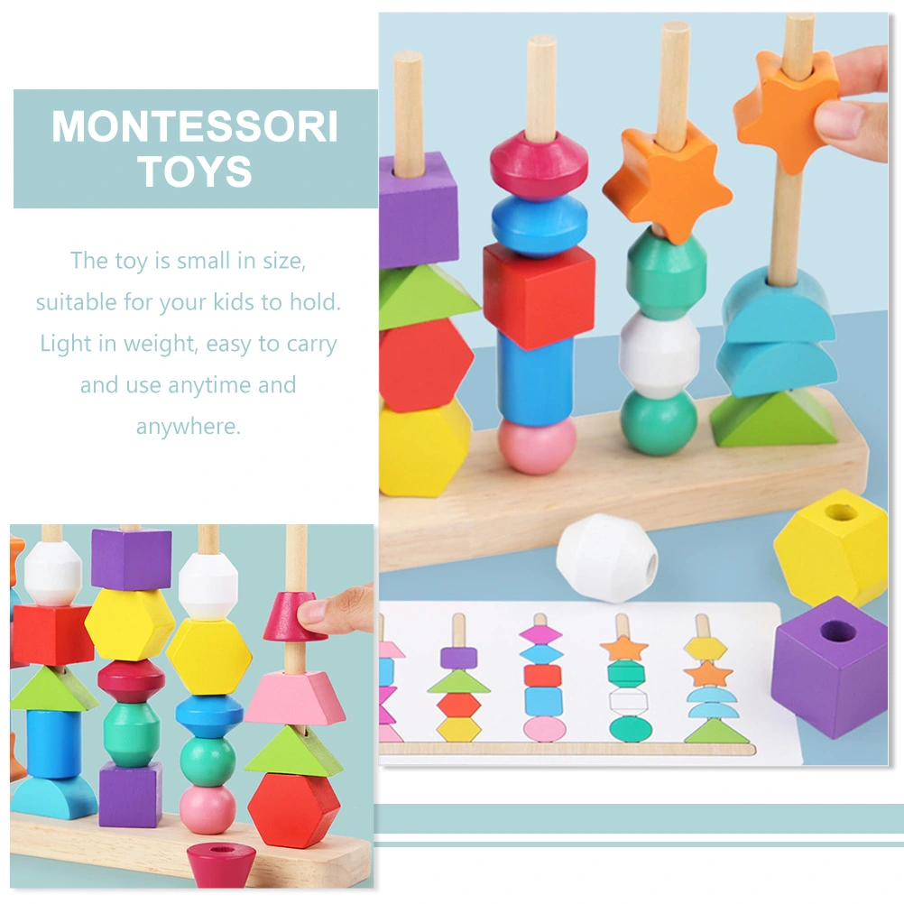 1 set of Wooden Lacing Beads Matching Shapes Colors Toys Blocks Stacking Toys