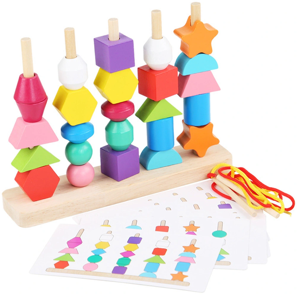 1 set of Wooden Lacing Beads Matching Shapes Colors Toys Blocks Stacking Toys