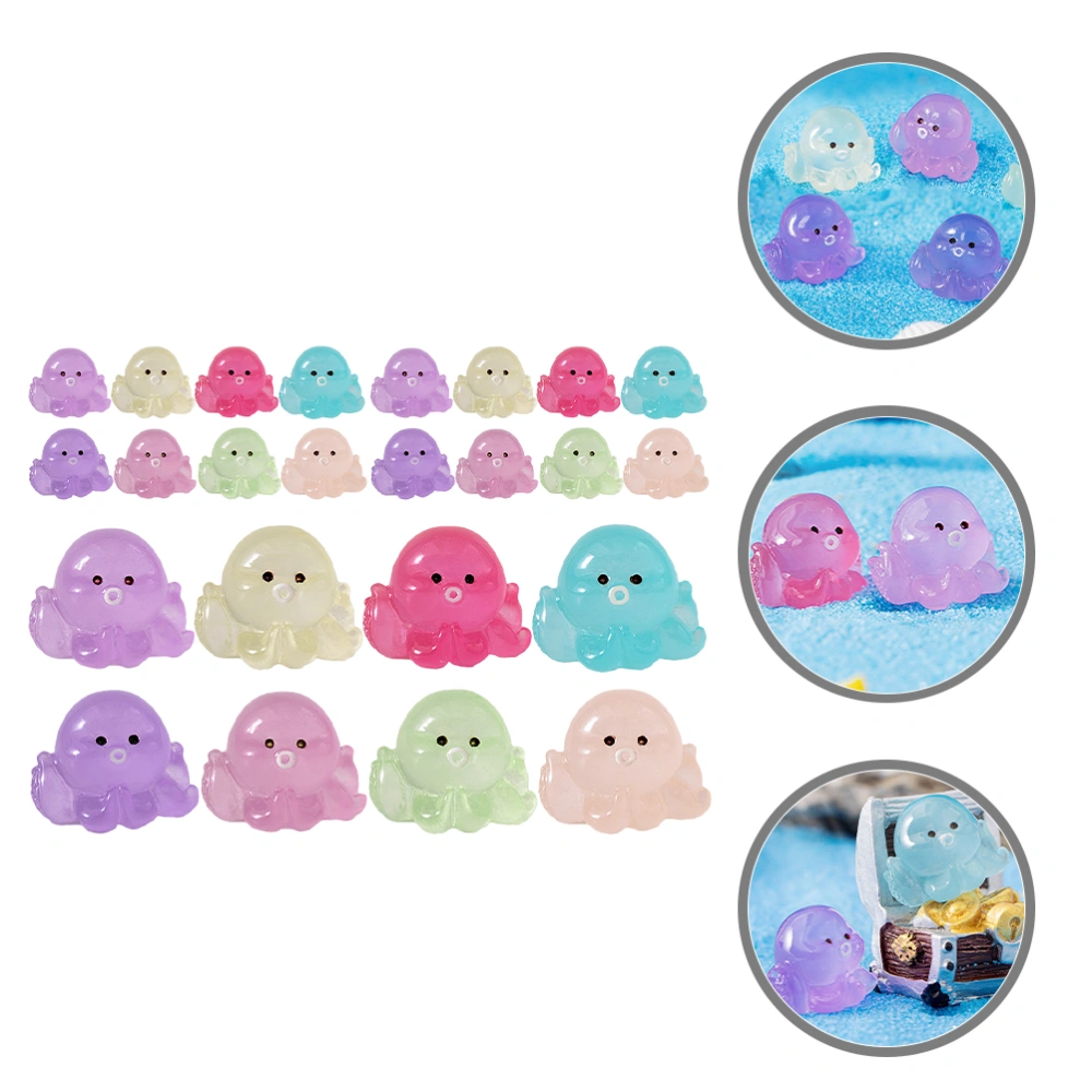 24Pcs Mini Resin Luminous Octopus Mini Garden Landscape Decoration Potted Plant Octopus Decors