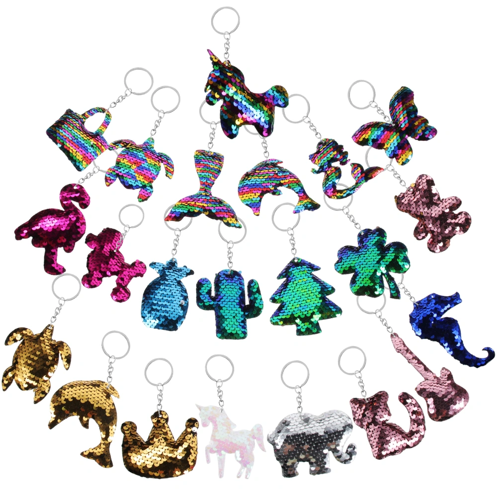 22pcs Unique Sequin Key Chain Double-side Glitter Key Ring Bag Hanging Glitter Pendant