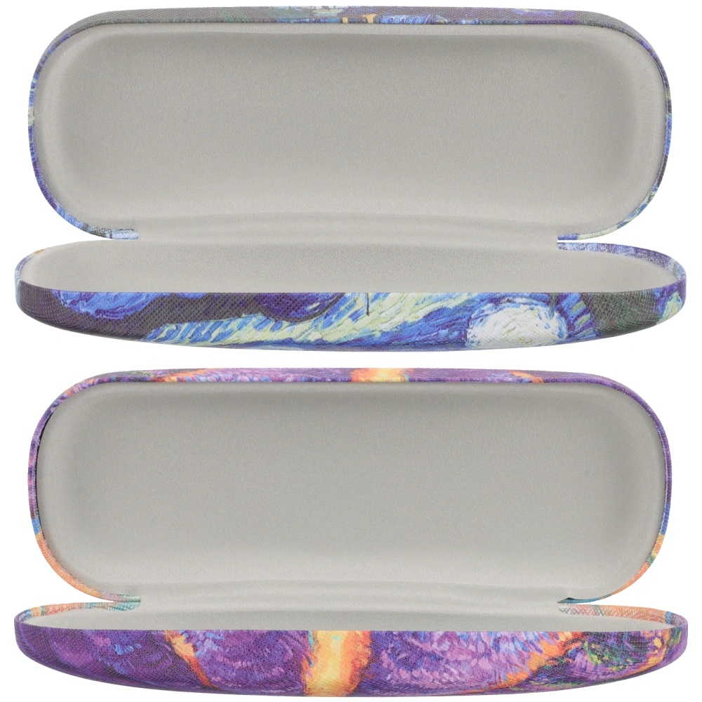 2Pcs Hard Shell Eyeglasses Case Leather Glasses Case Oil Painting Sunglasses Reading Glasses Container