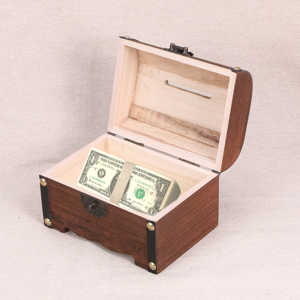 2Pcs Vintage Wooden Treasure Storage Boxes Piggy Bank Organizers Saving Boxes Cases