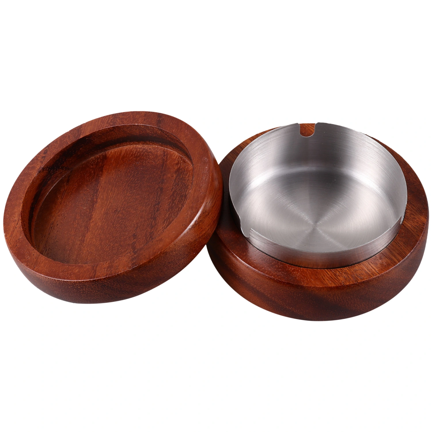 Vintage Wooden Ashtray Household Cigarette Ash Organizer Lidded Round Ashtray