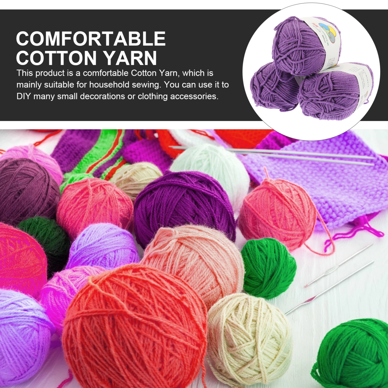 3 Rolls of Crochet Cotton Yarn Decorative Yarn for Crocheting Knitting Cotton Yarn Knitting DIY Yarn