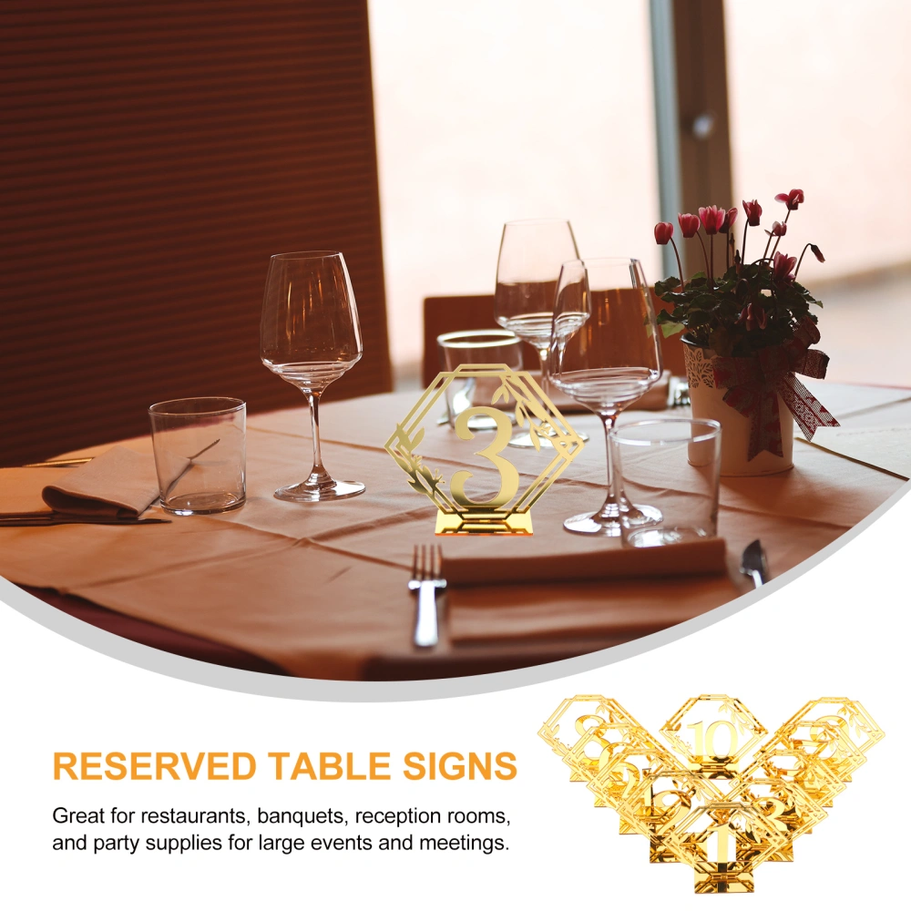 10pcs Reserved Sign Hexagonal Number 1-10 Pattern Seating Table Sign for Banquet