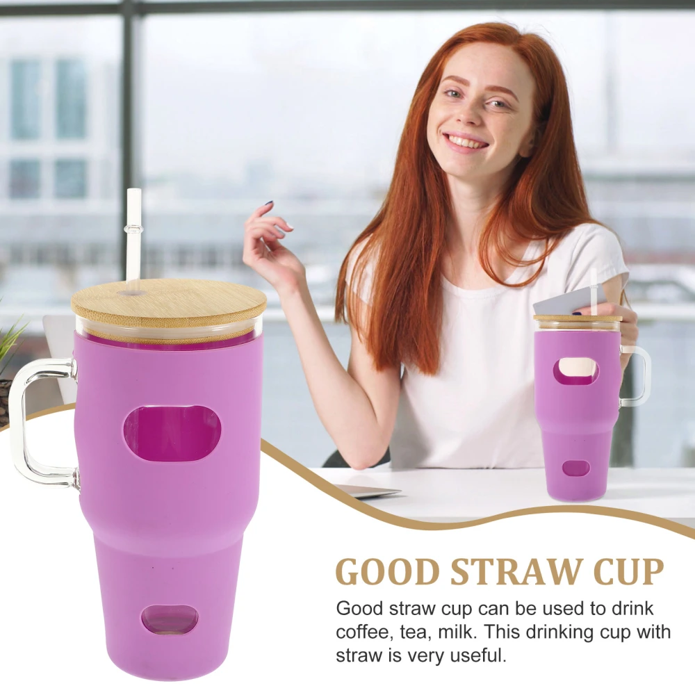 Large-capacity Water Cup Portable Anti-skid Drinking Cup Tall Heat-resistant Glass Cup With Silicone Cover