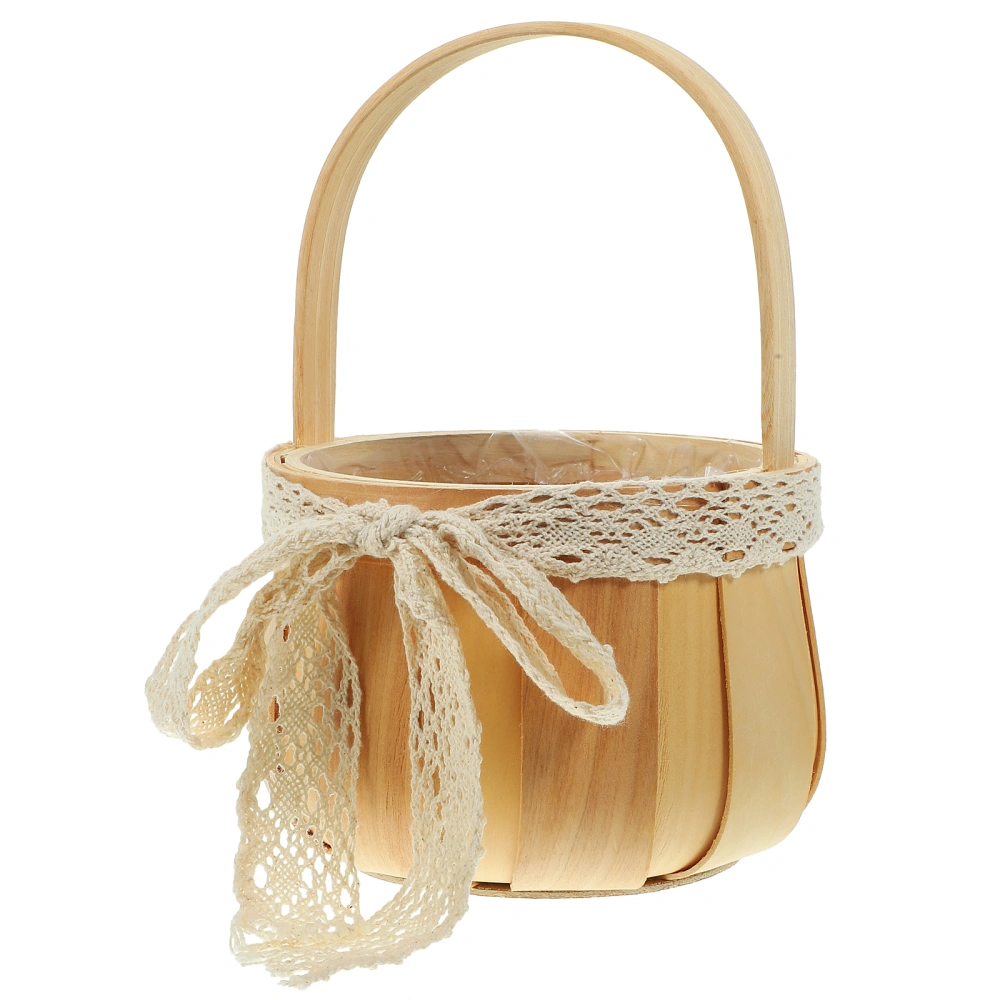 Woven Flower Basket Handwoven Basket with Handle Vintage Basket Wedding Flower Girl Basket