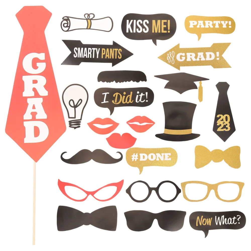 24pcs Graduation Paper Photo Props Graduation DIY Props Graduation Centerpiece Sticks