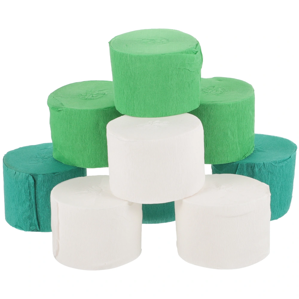 9 Rolls Green and White Crepe Paper Streamers Jungle Theme Paper Garland Streamer