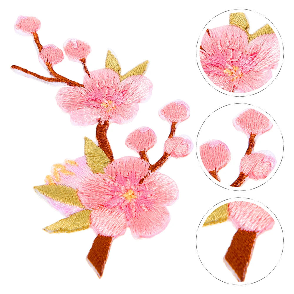 5pcs Flower Patches Peach Blossom Iron On Patches Embroidery Flower Appliques Decoration