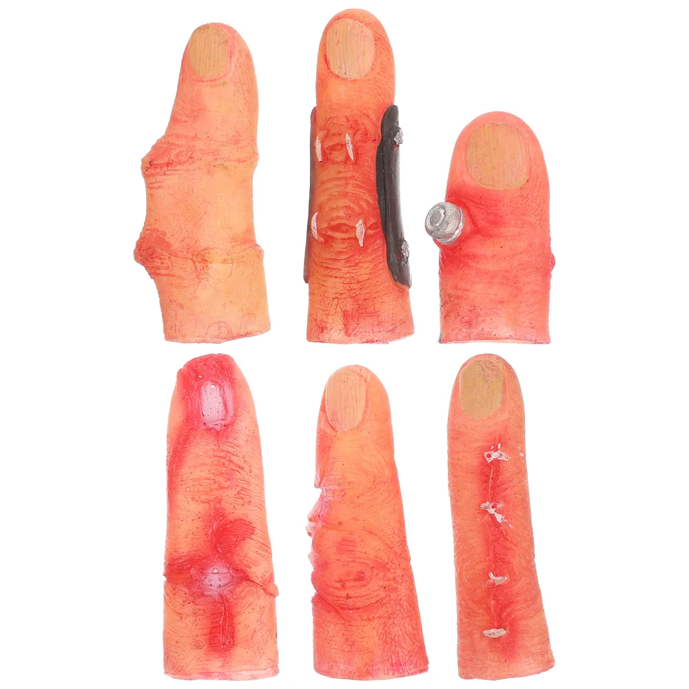 6pcs Halloween Finger Props Simulation Bloody Finger Prop Haunted House Decor