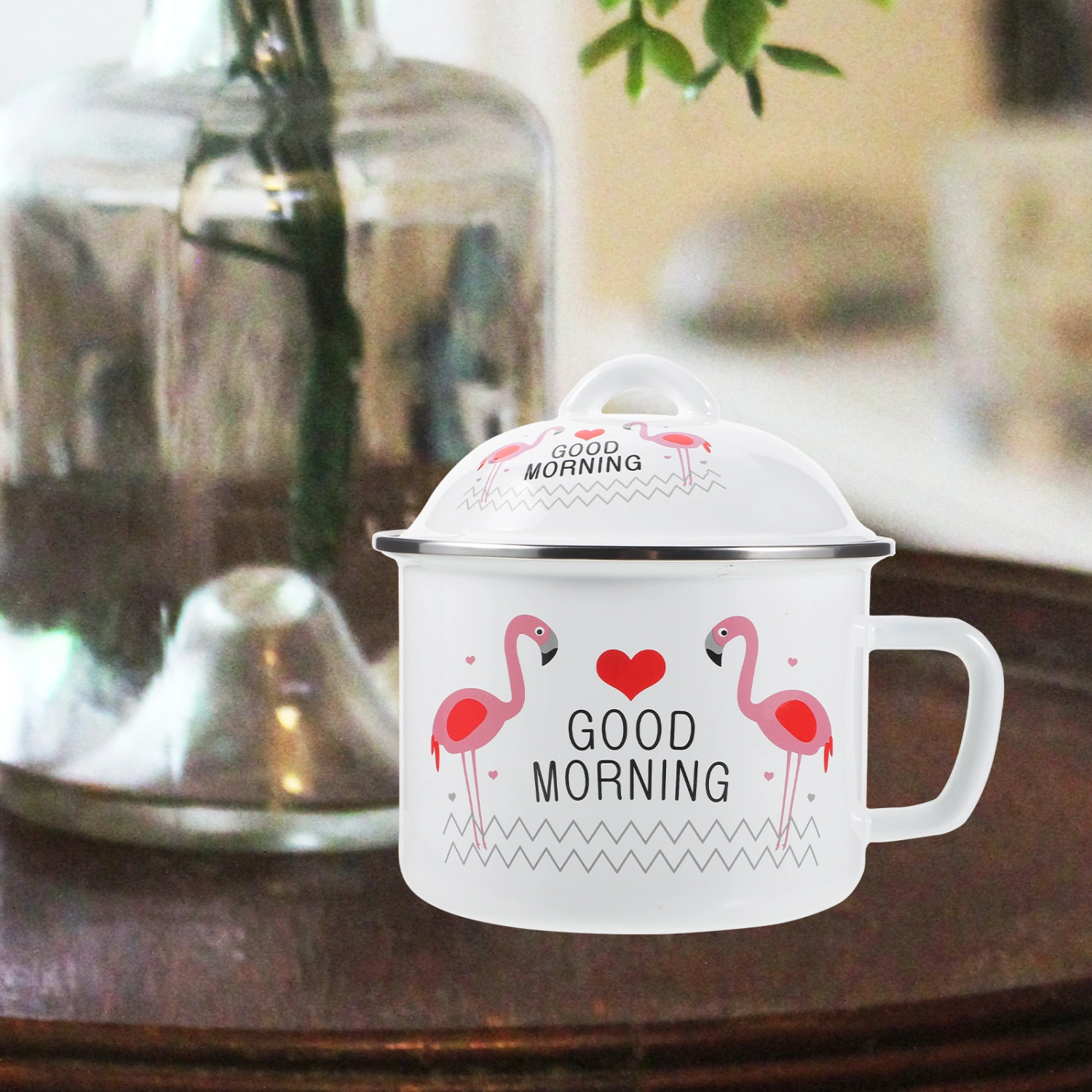 Lidded Bowl Enamel Ramen Bowl Adorable Style Retro Food Serving Bowl Enamelware Bowl