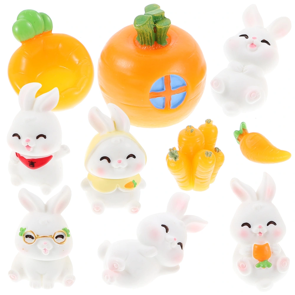 1 Set Miniature Rabbit Crafts Carrot Statues Small Rabbit Statues Mini Rabbit Garden Ornaments