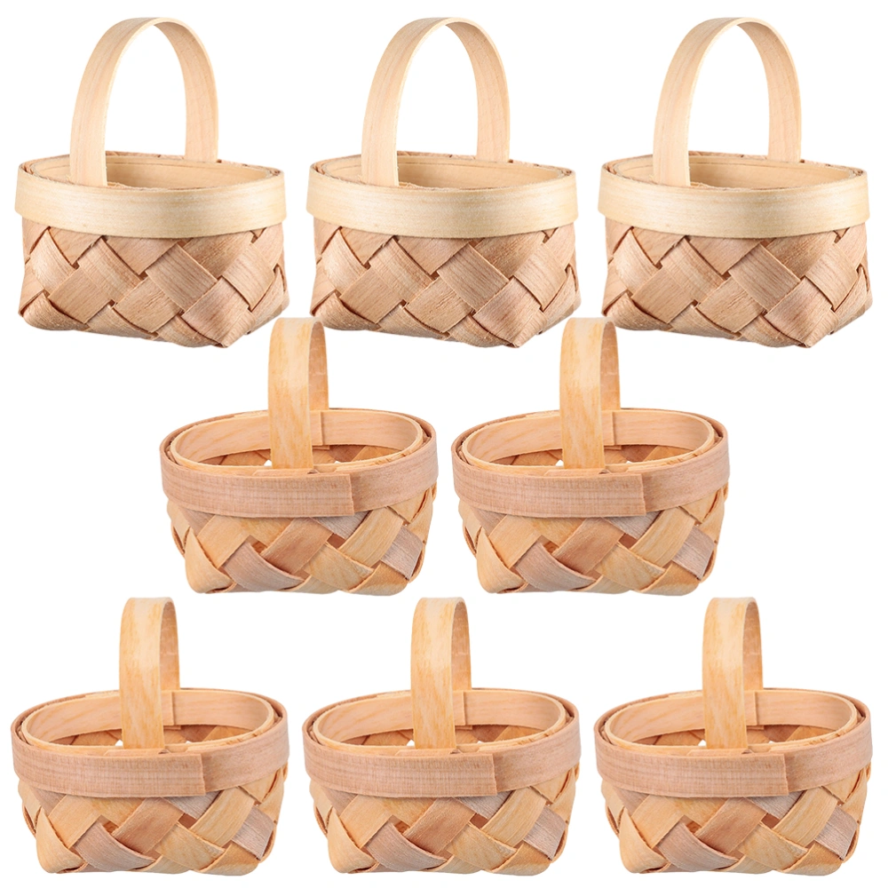 8pcs Mini Woven Baskets Miniature Flower Basket Doll House Picnic Basket Tiny Party Favor Containers