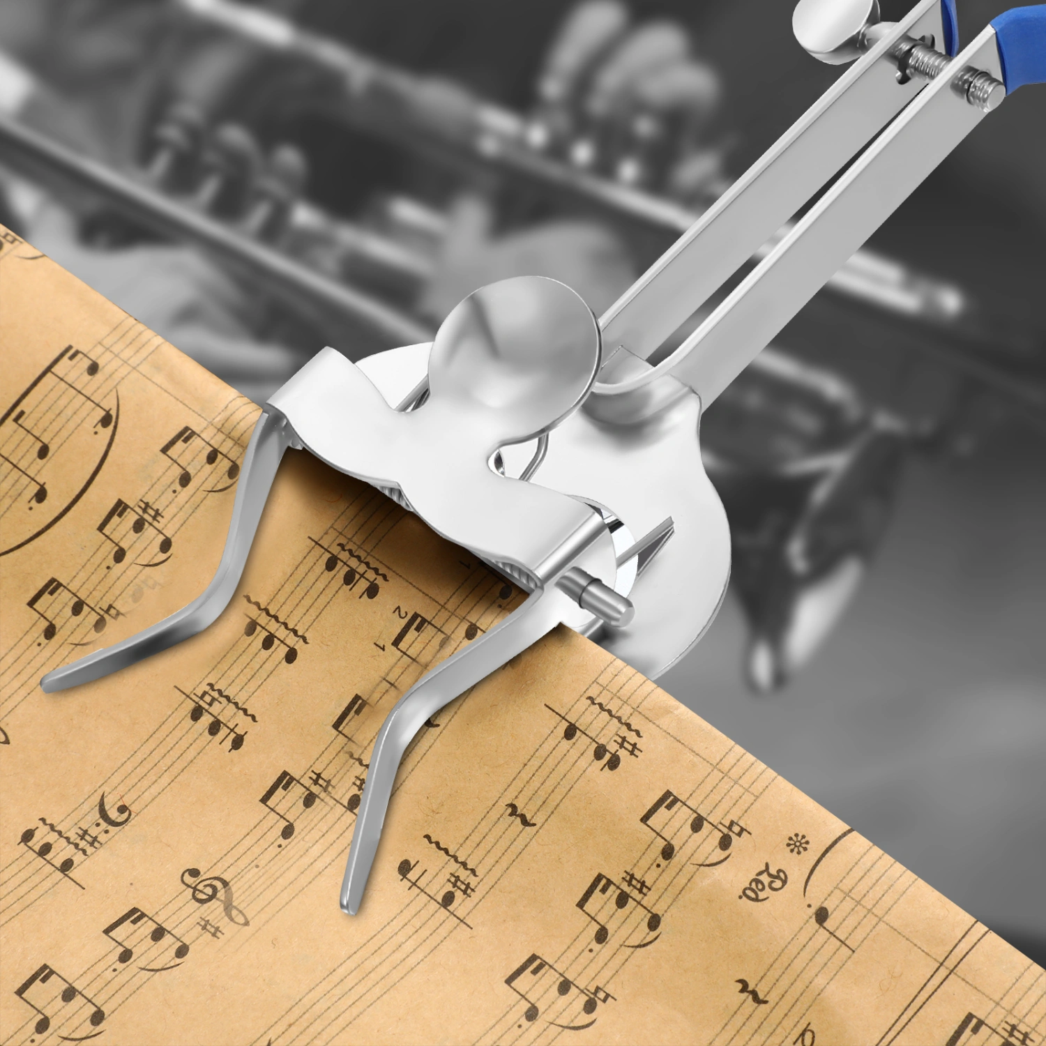 Music Score Stand Metal Marching Music Holder Trumpet Music Book Clamp with 2 Small Cleaning Brushes