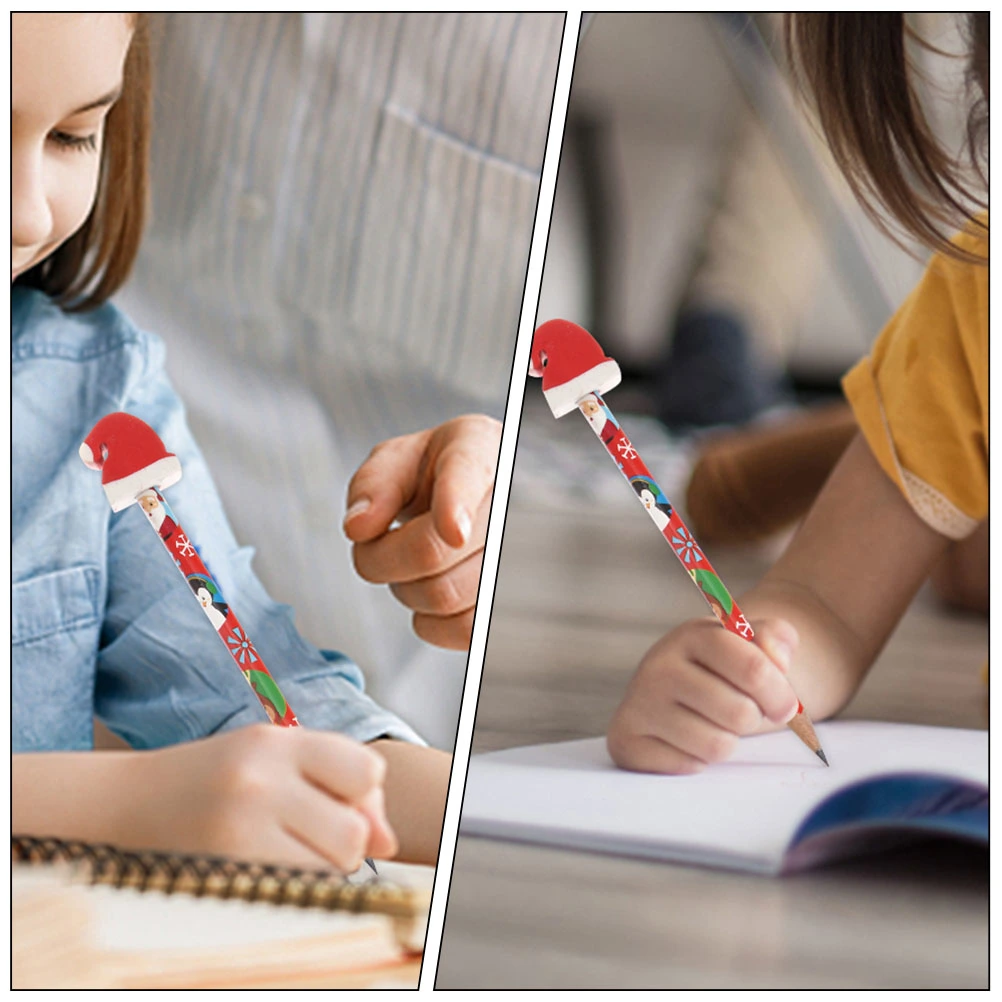 12pcs Christmas Pencils For Kids Xmas Pencils With Erasers Wooden Pencils Kids Writing Pencils ( Mixed Style )